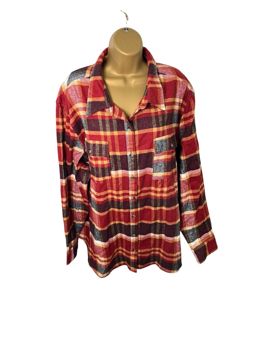 Natural Reflections Plaid Button Up Shirt Dual Pocket Red 2X